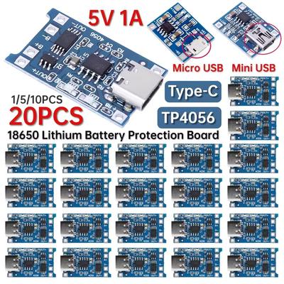 1-20 Stück TP4056 5V 1A 18650 Lithium-Batterieladegerät Modul Typ-C/Micro-USB/Mini-USB Ladeplatine Mit Schutz Duale Funktion