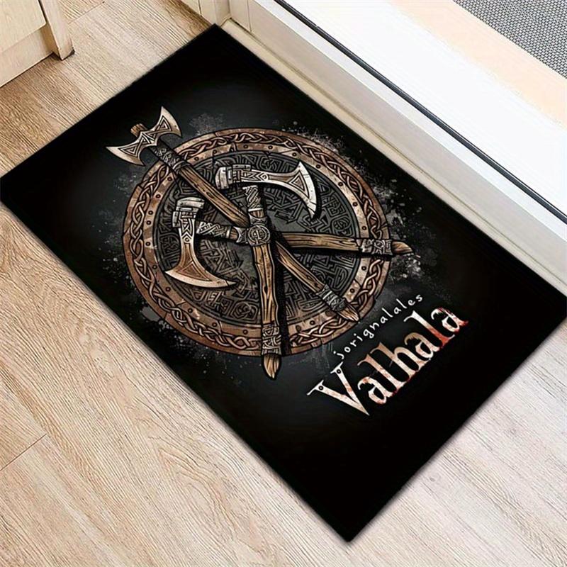 Viking Battle Axe Symbol Rug - Non-Slip Retro Mat for Living Room Entryway Dining Room Bathroom Kitchen, Nordic Home Decor