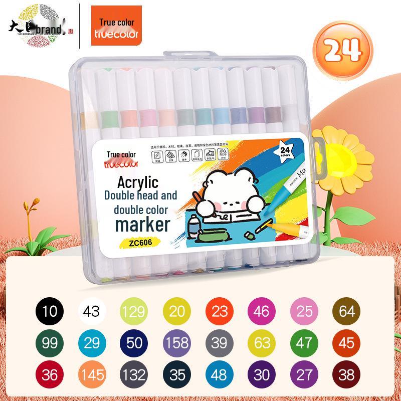 Dual-Color Acrylic Marker Pens - 24 Dual-Tip Soft-Tip Colors for DIY Shoes, Clothes & Graffiti
