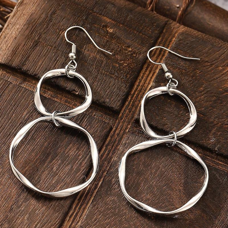 1 Paar Kreative Gedrehte Unendlichkeits-Schleifen-Hängeohrringe mit Langem Ring-Anhänger, Geeignet für das Tägliche Tragen von Frauen