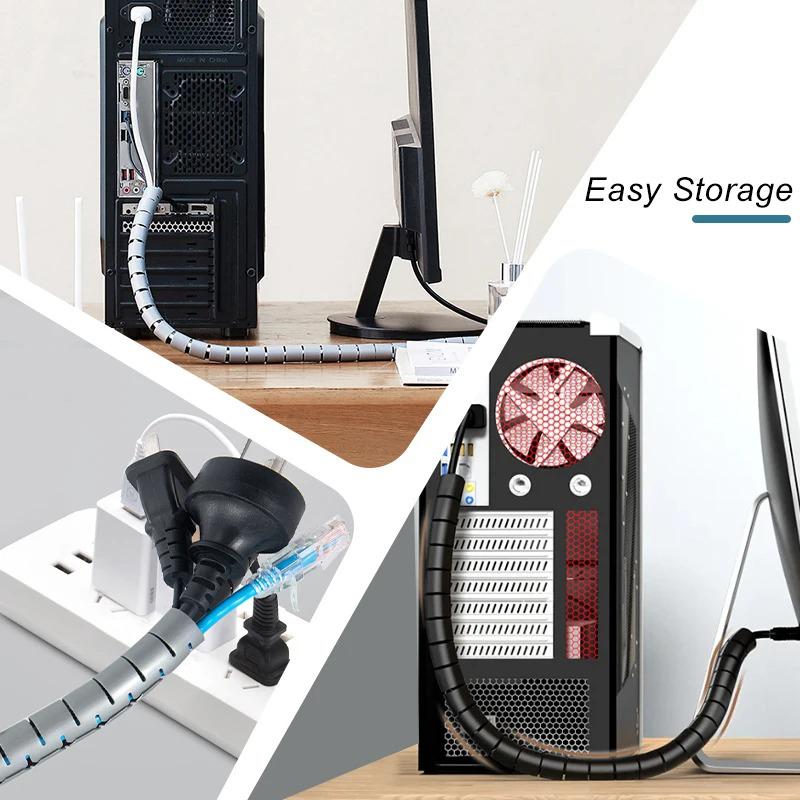 Flexible Spiral Cable Organizer Clips, Storage Pipe, Cord Protector, Cable Winder, Desk, Tidy, Accessories, Tools, 1m