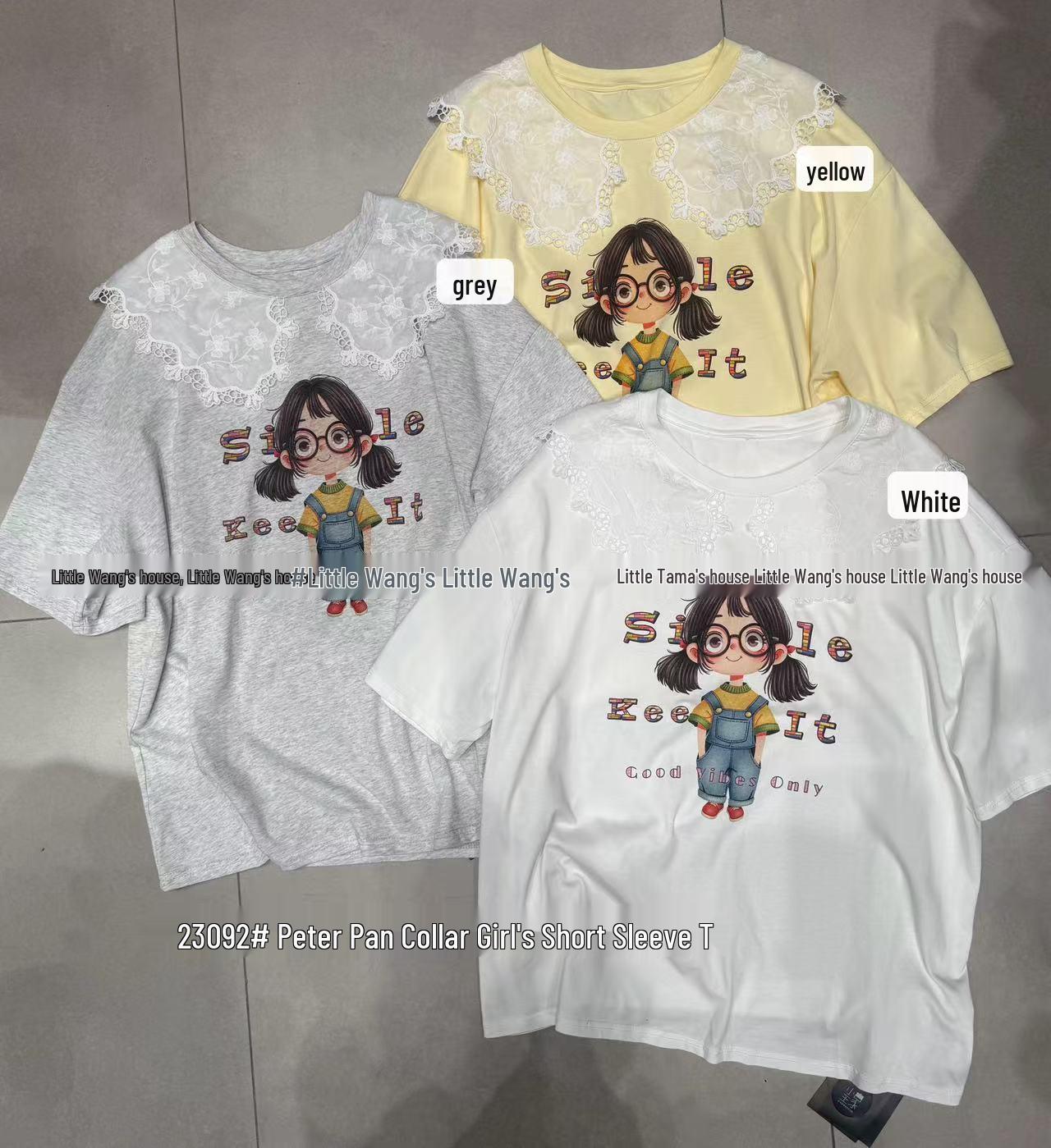 

Летняя футболка большого размера в корейском стиле с мультяшным принтом и кружевным воротником Питер Пэн One Size белый