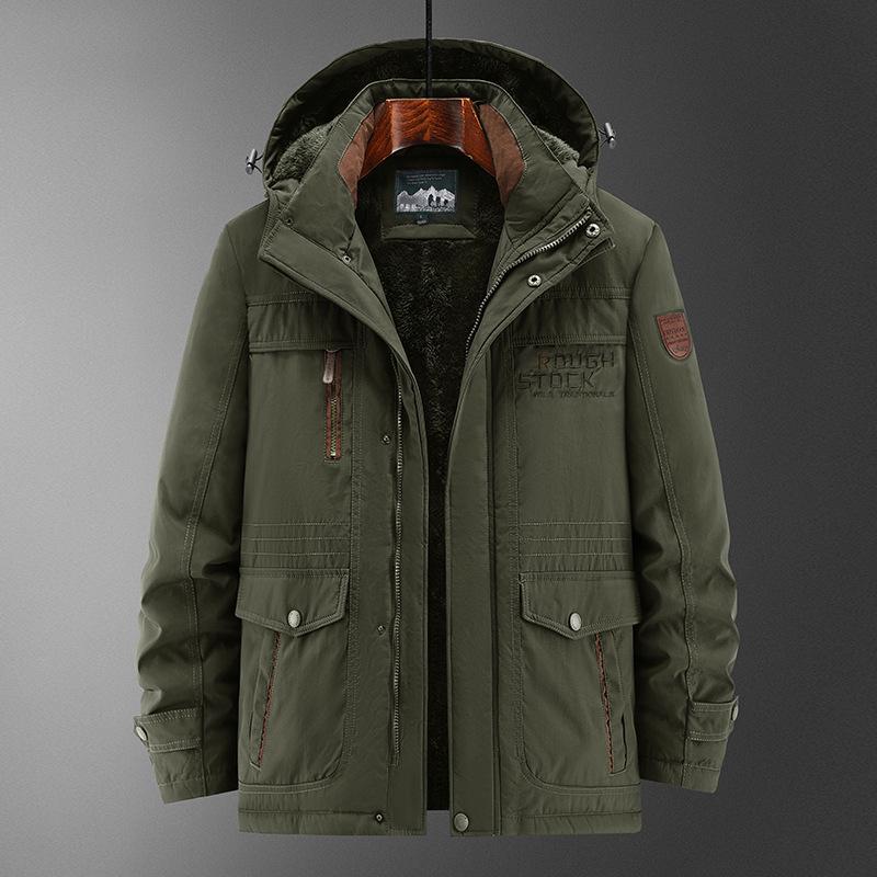 Men's Slim Fit Thickened Fleece-Lined Cotton Jacket for Middle-Aged & Elderly