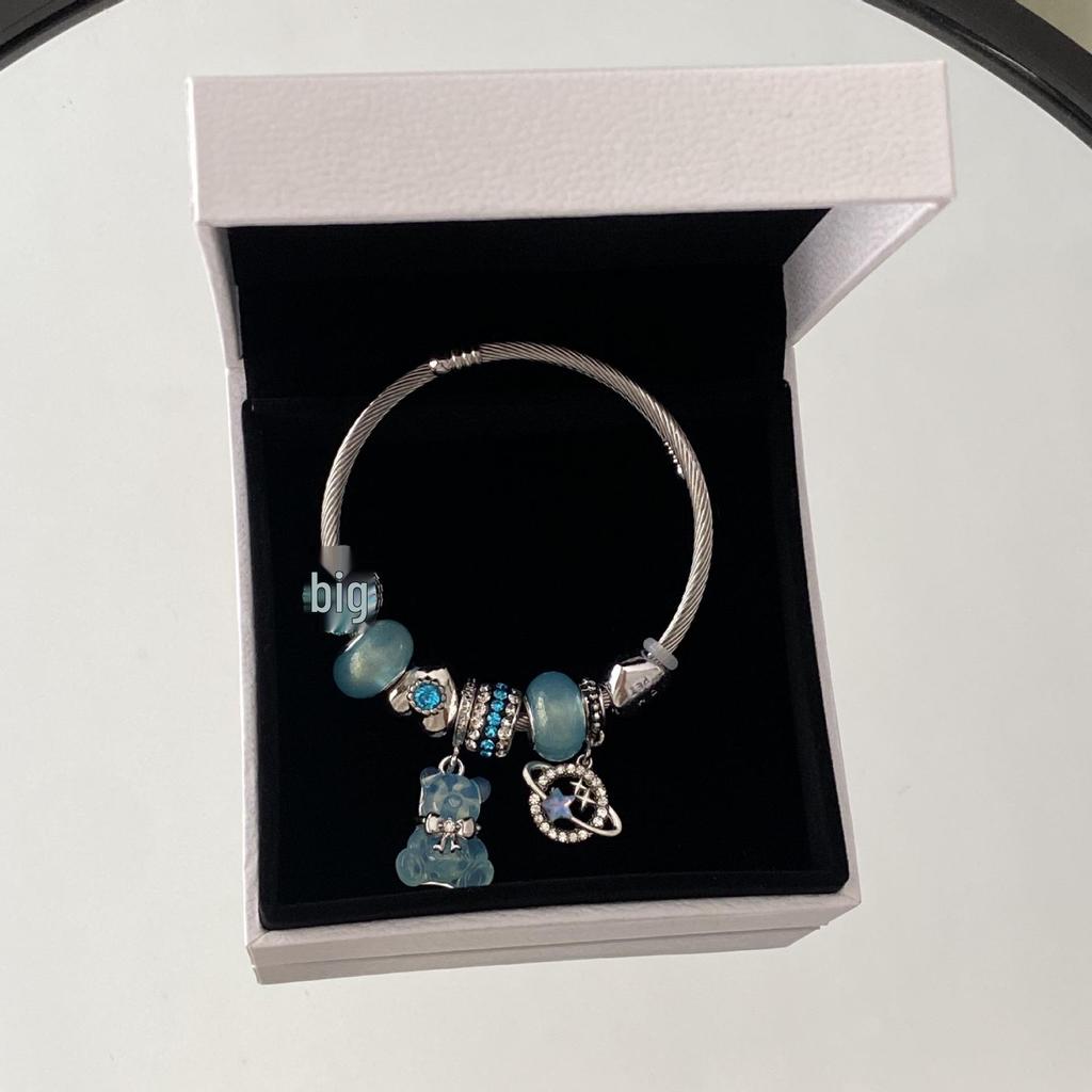 Pans Blaues Kristall Teddybär Charm Armband: Ein leichter Luxus-Design für Frauen