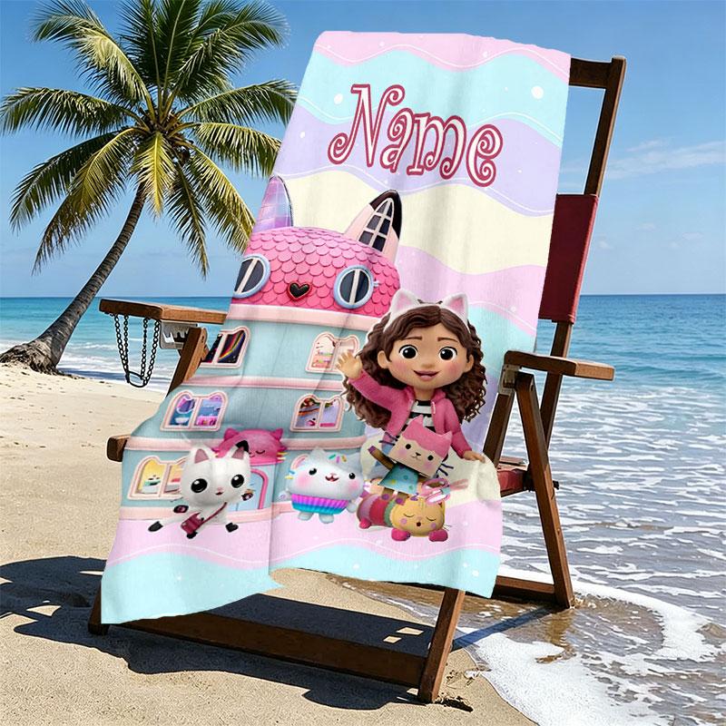 Custom Name Personalized Gabby's Dollhouse Print Beach Towel, for Trip Camping Beach Party Home Decor, Birthday Gift for Family & Friends