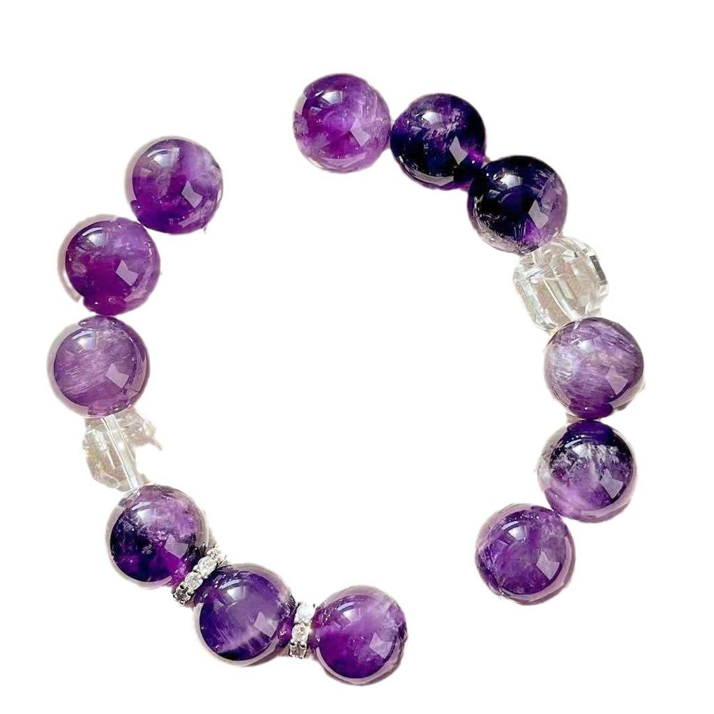 Retro Hoge Kwaliteit Natuurlijk Grote Deeltjes 12 mm Amethist Witte Kristal Armband Armband.