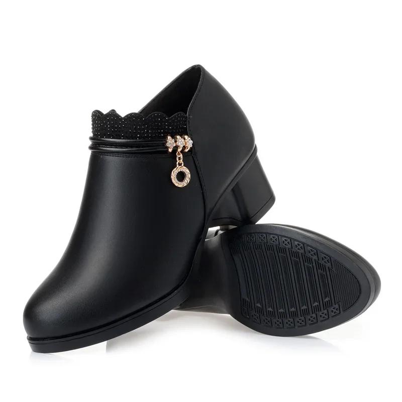 Fashion 2025 Solid Spring Autumn Women Fashion Pumps Thick High Heels Soft Comfortable Mam Zip Shallow Women Shoes Zapatillas De Mujer