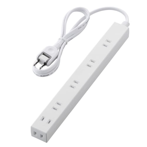 ELECOM Power Tap, Wide Outlet for 5 AC Adapters, 6 Outlets with Lightning Guard, 1m, White T-NSLK-2610WH