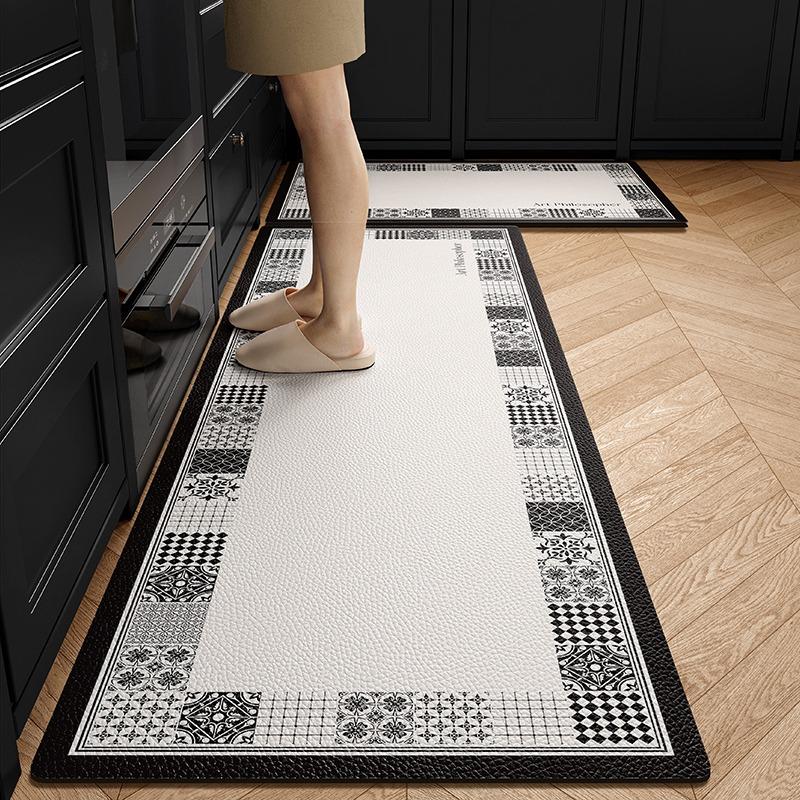 Kitchen Carpet Pvc Leather Waterproof Foot Mat Anti-slip Oil-proof Free Clean Wipeable Floor Mats Long Strip Home Decoration Rug