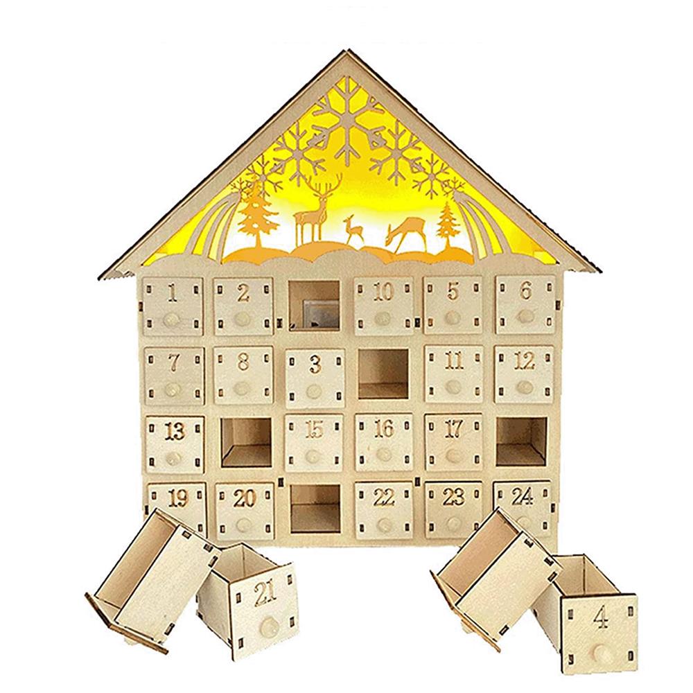 

Christmas Wooden Holiday Decoration LED Lights 24 Days Countdown Advent Calendar Ornaments Creative Gifts House Shape Handmade M