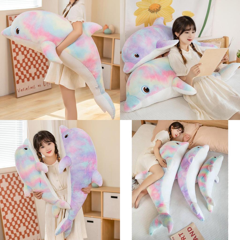 Regenbogen-Delfin-Stofftier mit Schlafkissen für Kinder zum Schlafengehen und Spielen