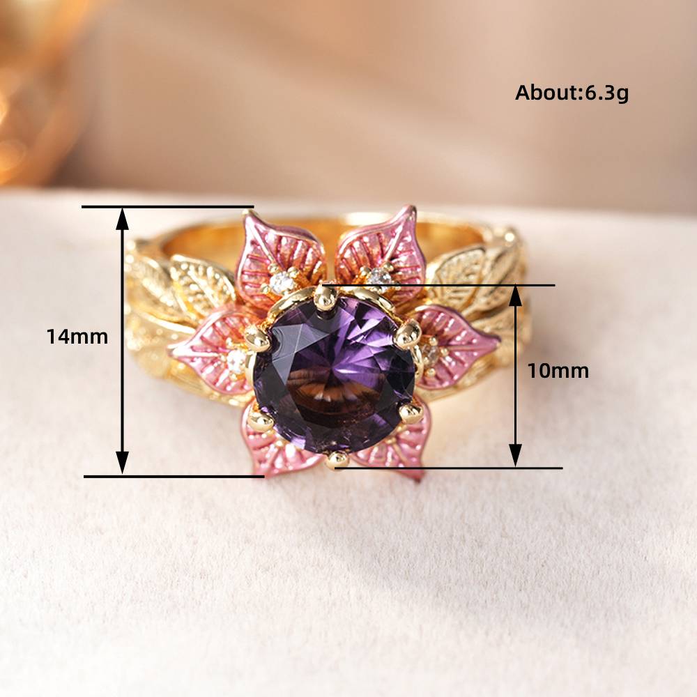 Huitan Flower Design Two Tone Ring for Women Fashion Party Wedding Luxury Accessories Inlaid Purple CZ Elegant Party Jewelry