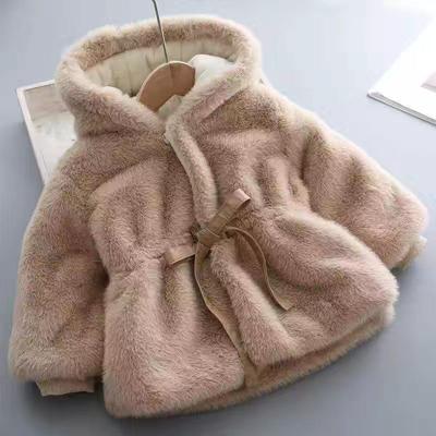 Winter Girls Coat Super Warm Mink Fur Padded Thickened Long Sleeve Hooded Coats Baby Kids Children Jacket Plush Outerwear