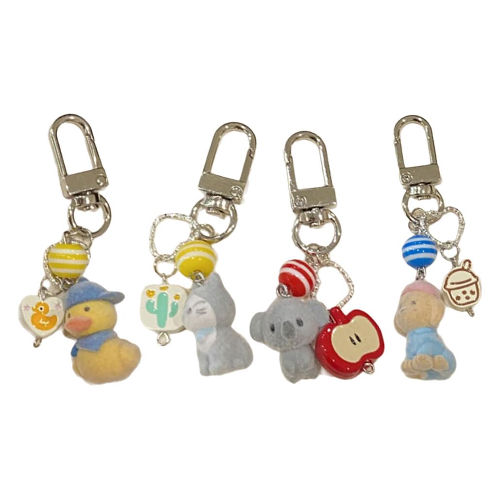 Flocking Yellow Duck/Cat/Koala/Dog Keychain Comfortable Feel Animal Animal Pendant Keyring Accessory for Bags and Phones