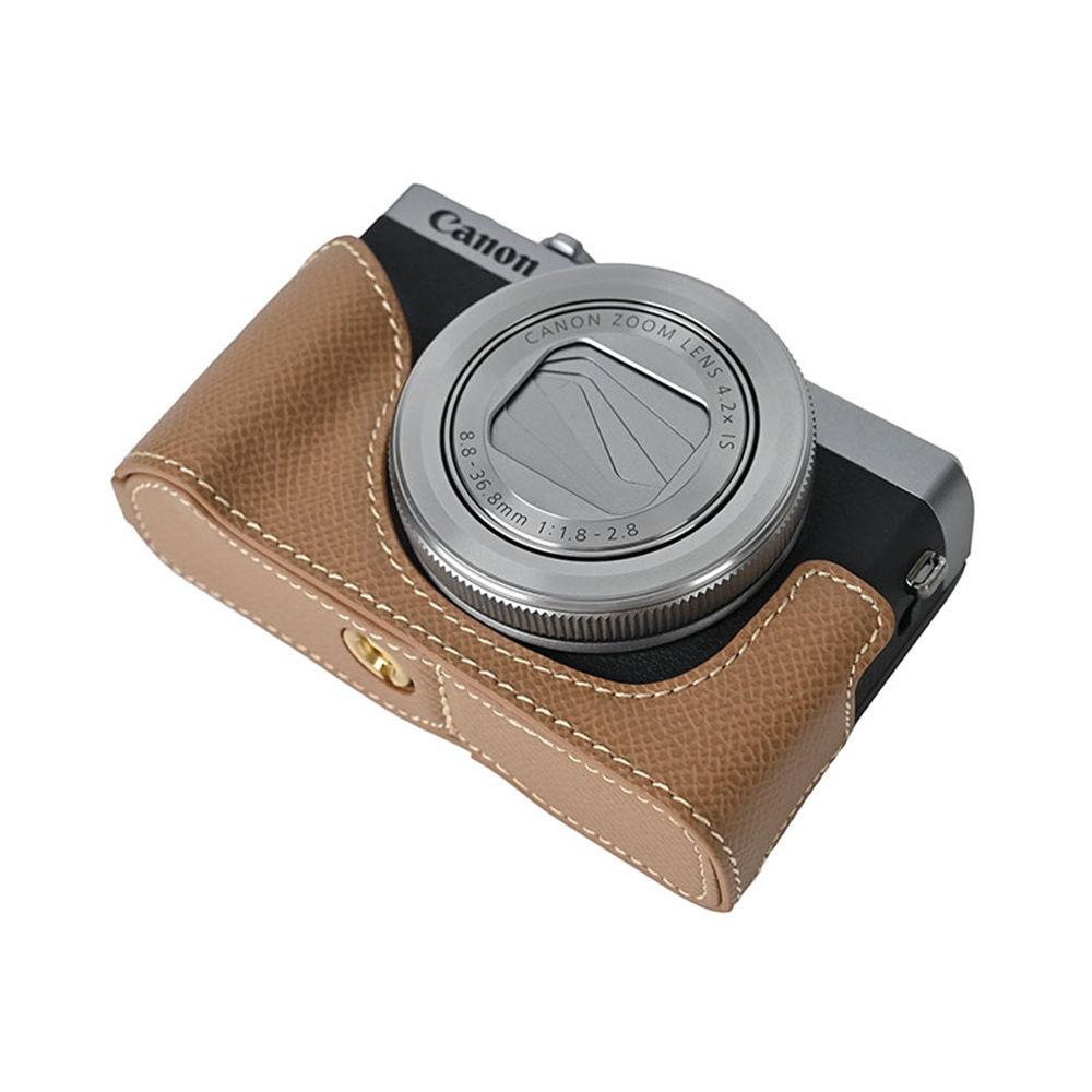 G7X2 G7X3 PU Étui Demi pour Appareil Photo Pour Canon PowerShot G7X Mark II III Couvercle avec Ouverture pour Batterie Avec Dragonne
