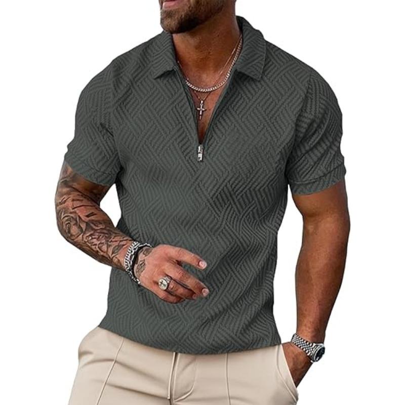Fashionable Zipper Casual in Summer Men's Short Sleeved Polo Shirt Polo Shirt Casual Slim Fit Breathable Fashionable