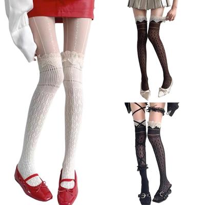 Gothic Lace Over Knee Socks Acrylic Fabric Stocking Thigh High Socks For Costume Parties Dance Event And Everyday
