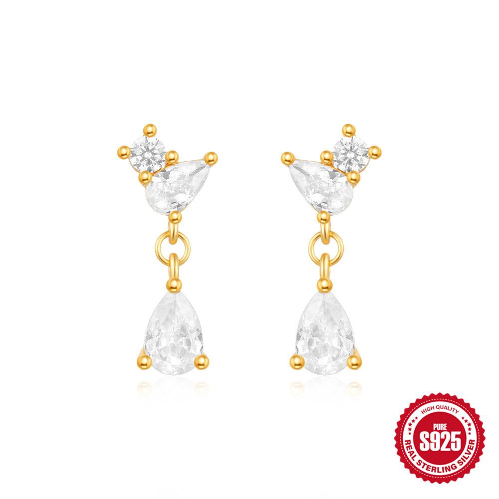 Stilvolle und schlichte S925 Sterlingsilber Geometrische eiförmige Wassertropfen Pferdeaugenkette, Mit Diamanten besetzte Ohrstecker, Ohrringe.