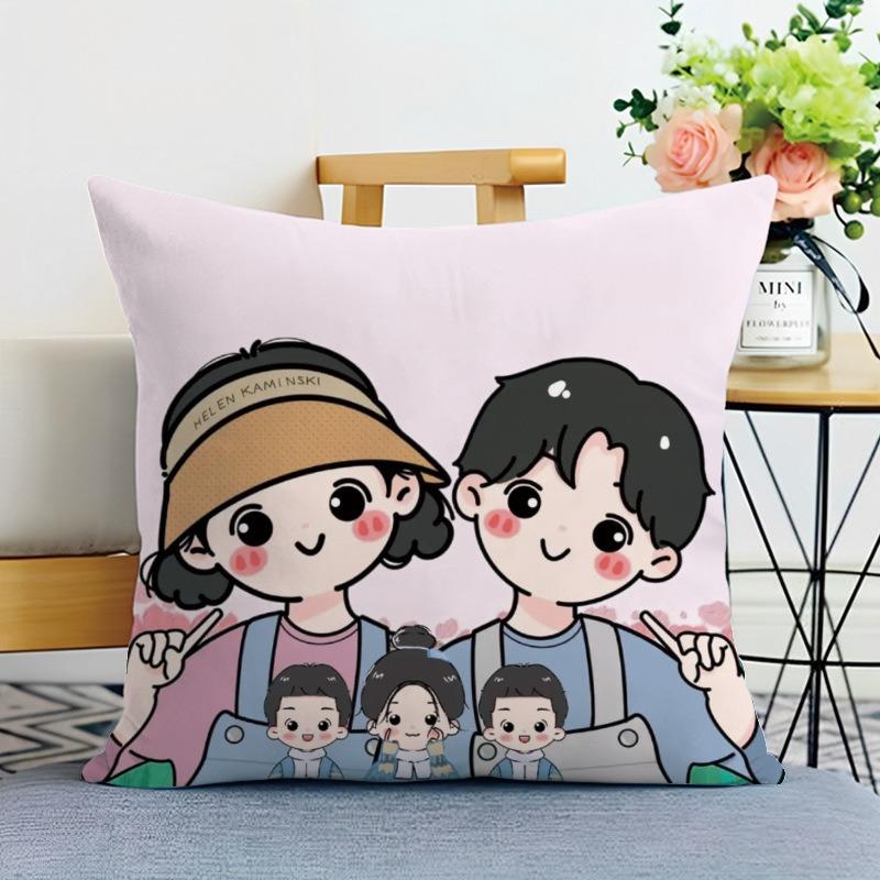 Happy Family Print Decorative Pillowcase Bedroom Living Room Square Cushion Pillowcase