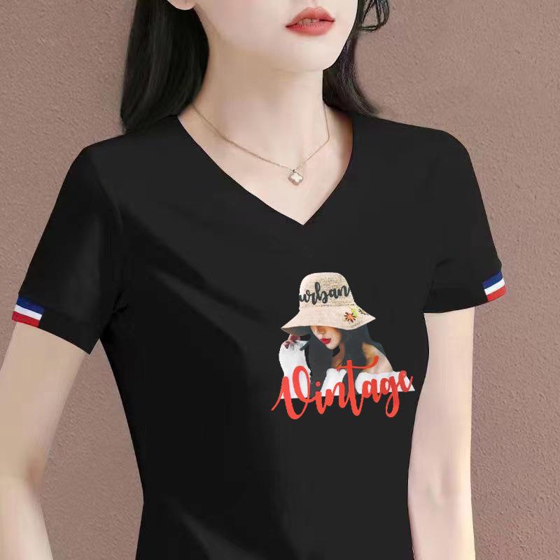 Women's V-Neck Cotton T-Shirt - Summer 2025 Collection, Short-Sleeved, Loose Fit.