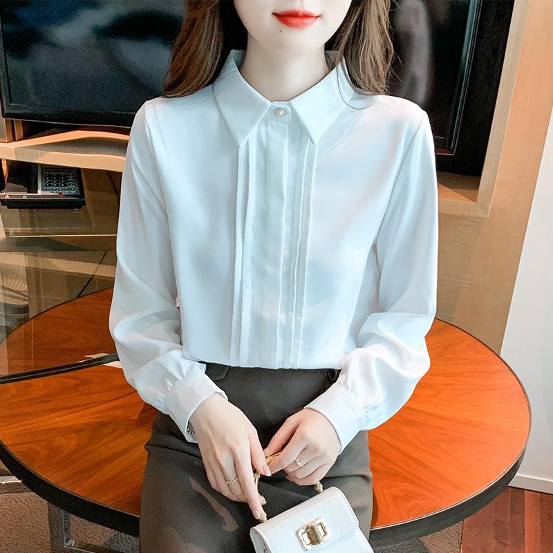 2023 Versatile White Chiffon Long Sleeve Shirt for Commuting
