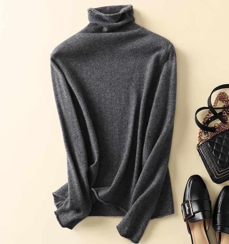 Autumn/Winter 100% Wool Slim-Fit High Neck Knit Sweater