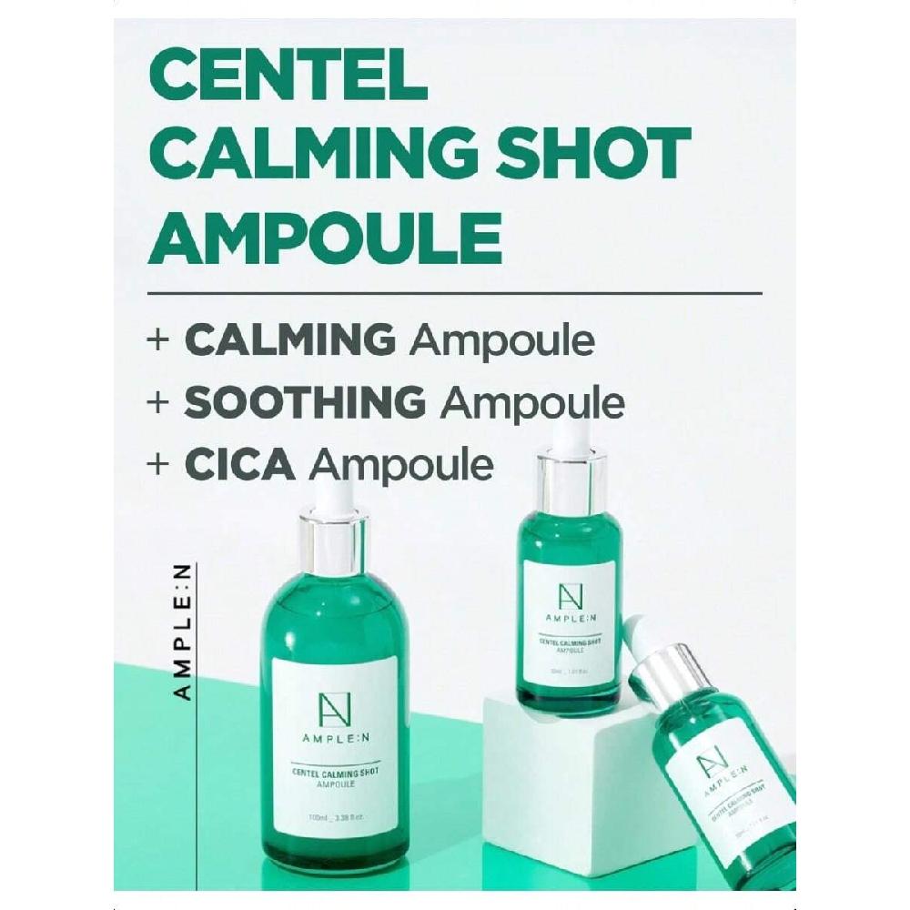 Ample:N Centel Calming Shot Ampoule 100ml Soothing Face Serum Calm Irritated & Sensitive Skin - Redness Relief, Acne Spot Treatment & Moisturizing