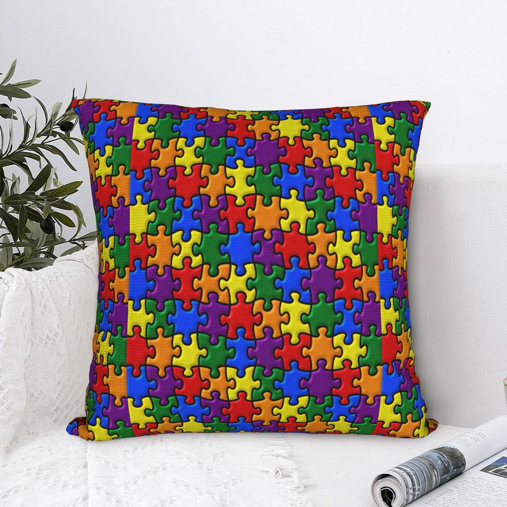 Pillow Cover Purple Orange Gradient Autism Awareness Puzzle Novelty Pillow Case For Sofa Car Home Decor Pillowcases