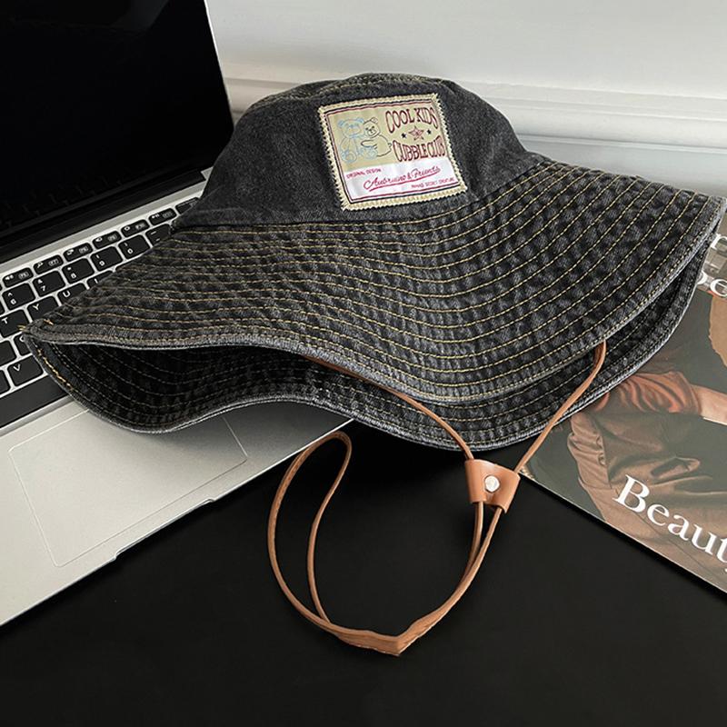 Retro Washed Denim Fishing Cap Women'S Large Brim Sunshade Hat Face Slimming Uv Protection Baseball Cap Stylish Korean Version