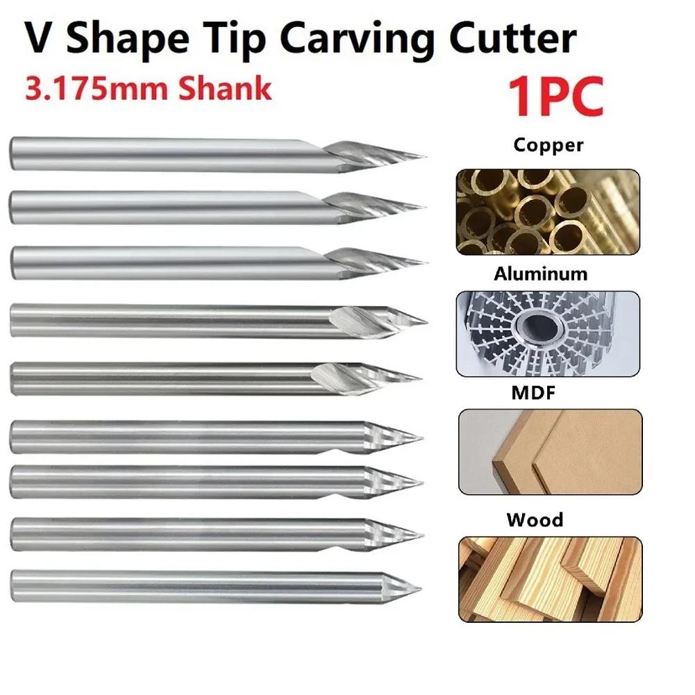 1pc 3.175mm Shank V Shape Tip Carving Cutter 20/30/45/60 Degrees Milling Cutter Carbide Router Bit PCB 3D Engraving Bit