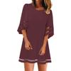 Women's  Mesh Panel Blouse 3/4 Bell Sleeve Loose Top Shirt Dress