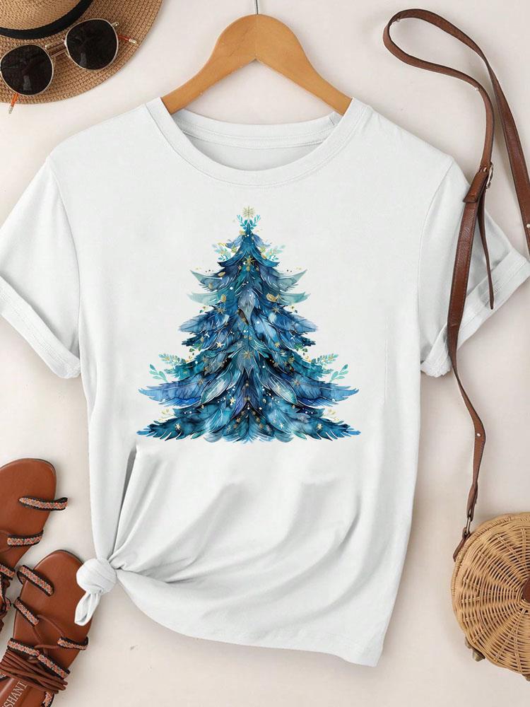 (Asian Size)  Merry Christmas Tee Top festival New Year Holiday Casual lovely letter trend Women Print Lady Short Sleeve Fashion Graphic T-shirts