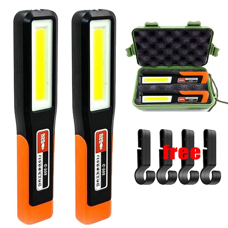 Rechargeable LED Work Light with Magnet Maintenance Lighting Flashlight Red Warning Torch COB Light with Hook Outdoor Camping