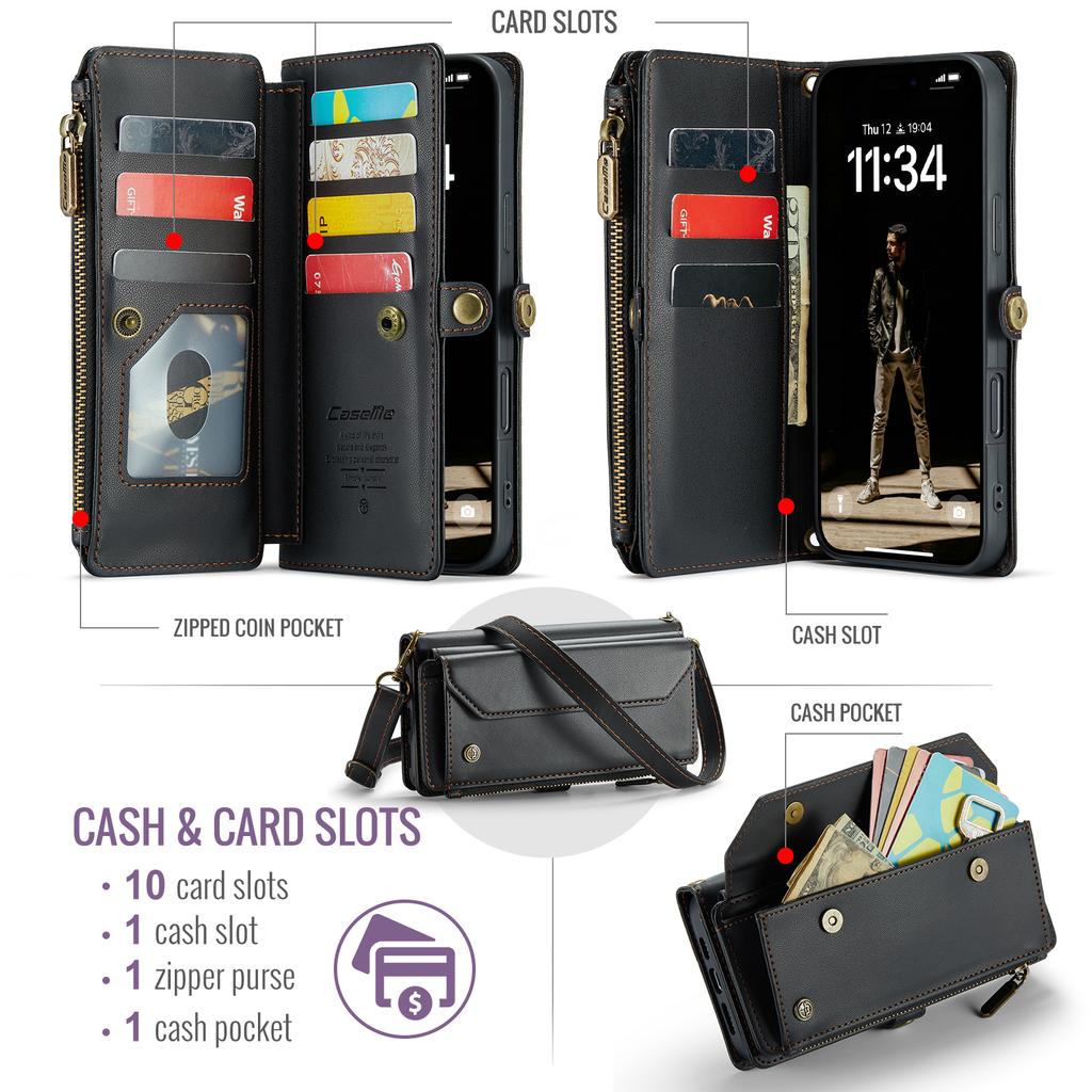 Crossbody Phone Case for iPhone 17 Pro Max Air 16 Plus 17E 16E 15 14 13 12 Mini 11 X Xs Max XR Card Holder Wallet Leather Cover