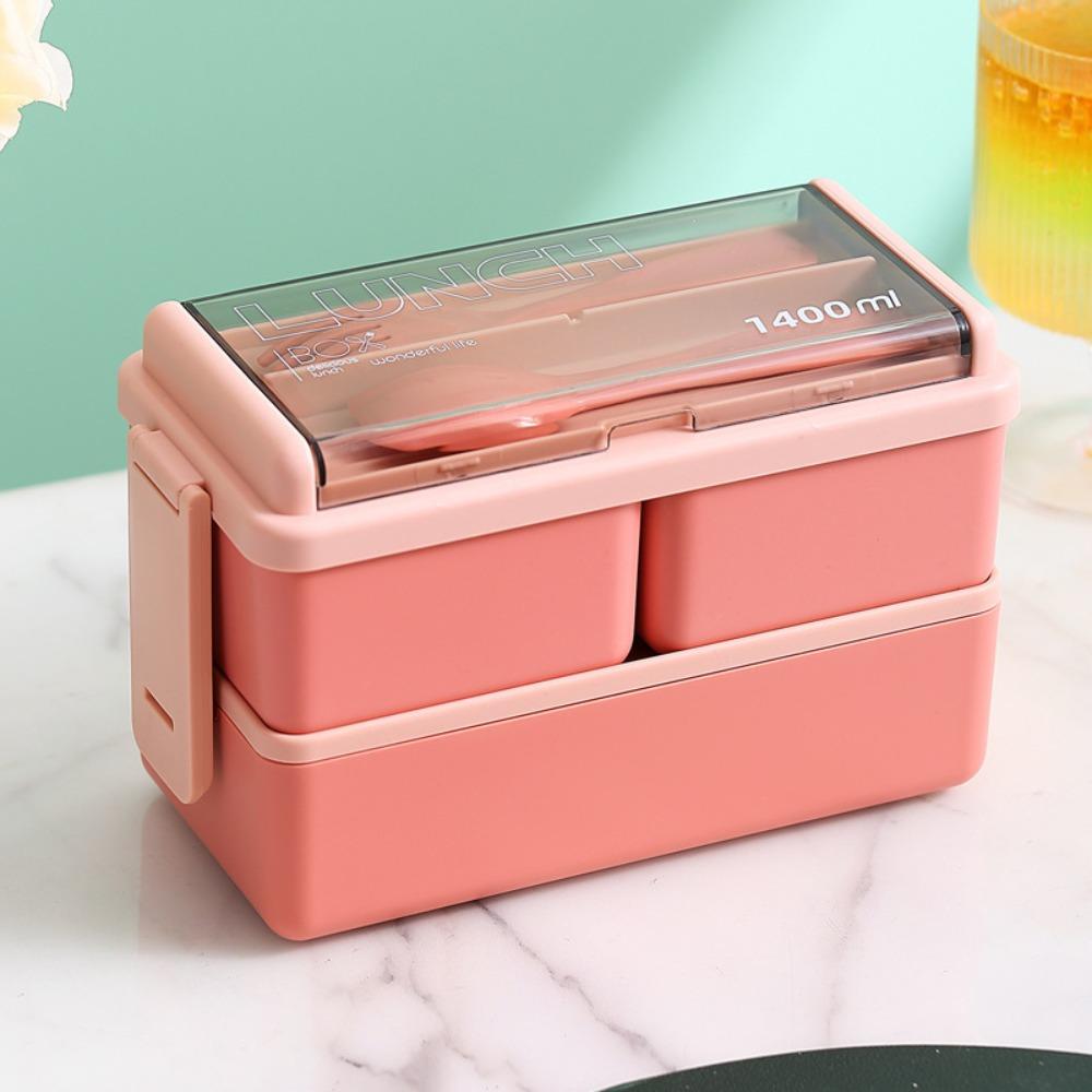 With Fork and Spoon Lunch Box Double Layer Food Storage Container Hot Dinnerware Set  Students