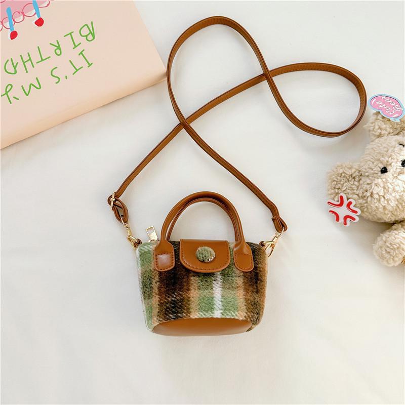 

Cute Fashionable Plaid Mini Handbag For Kids With Lightweight Canvas Material коричневий