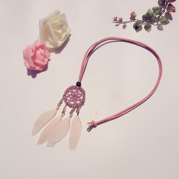 Ethnic Dream Catcher Necklace: Adjustable Velvet Choker with Crystal, Feather, and Clavicle Charms