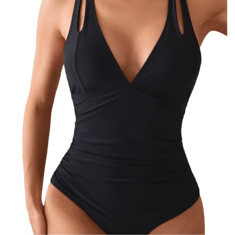 New Backless Wrinkled Strap-up High-waisted Bikini One-piece Swimsuit Swimsuit Women