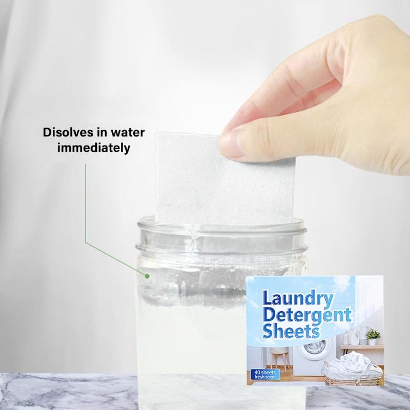 Water Soluble Laundry Detergent Sheets For Travel Stain Removal Safe Formula Scent Laundry Sheet Pack of 40