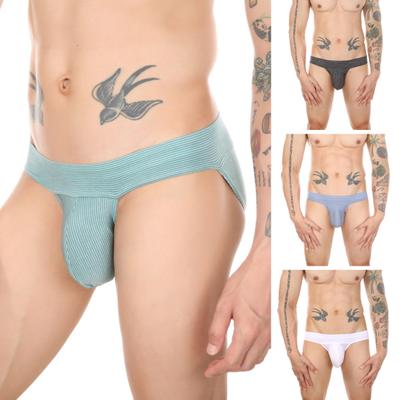 Men Briefs Low-rise Wide Elastic Waistband Slim Fit Briefs Striped Print Seamless U-Convex