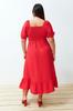 Women's Style Plus Size Red Crew Neck Ruffle Skirt Woven Dress