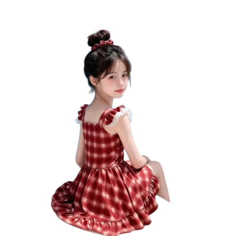 Girls Plaid One Piece Swimsuit With Skirt Summer Beach Vacation Swimwear For Big Kids