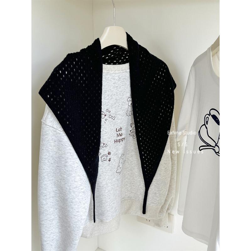 Solid Color Shawl Scarf Women's Warm Autumn and Winter Outerwear with Hollowed Out Knitted Fabric
