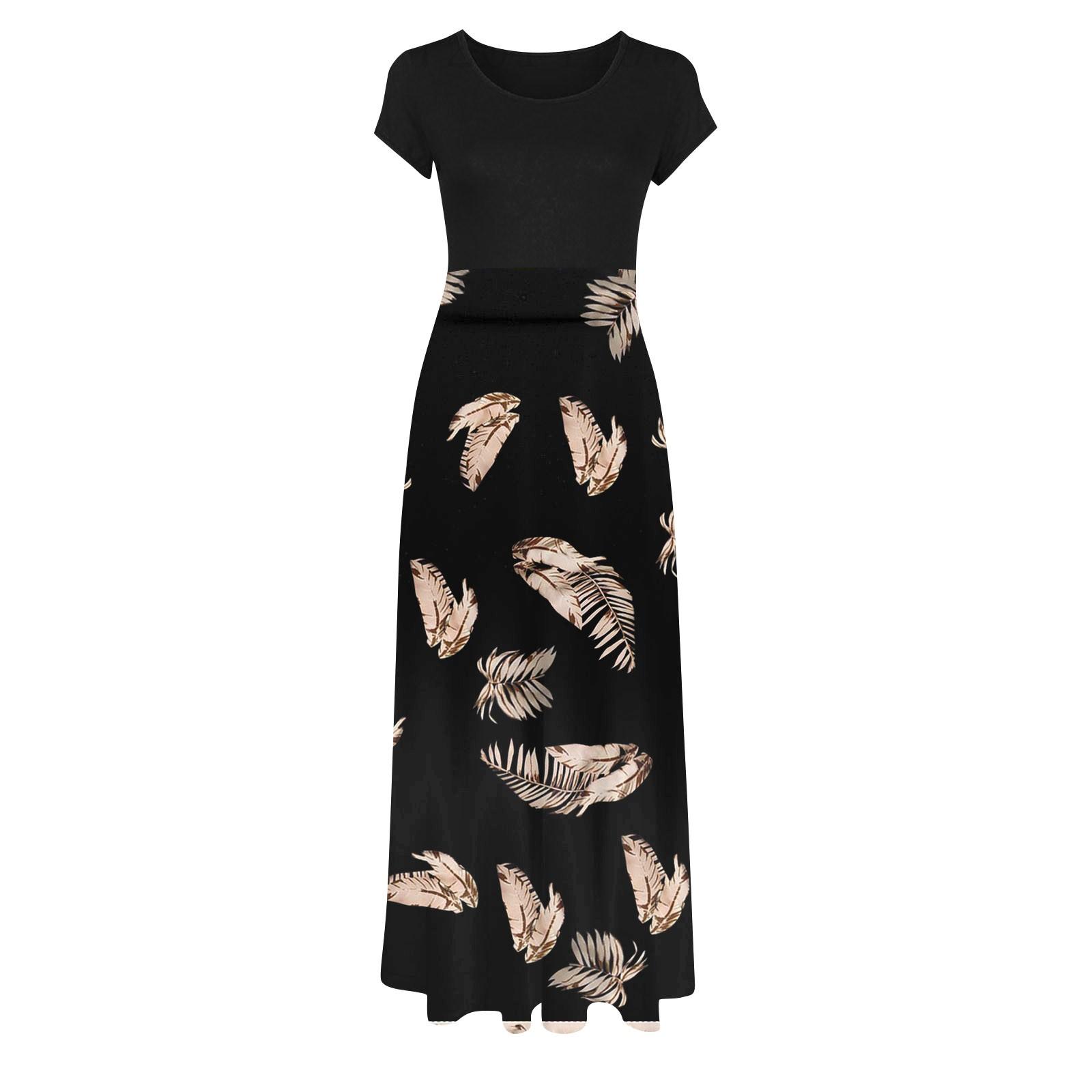 Женская летняя модная повседневная винтажная макси-юбка с круглым вырезом и коротким — фото 4