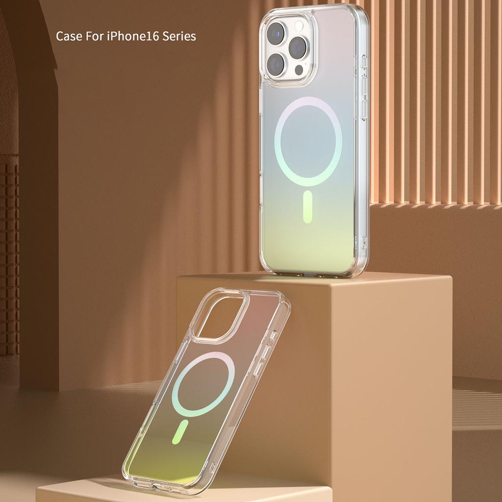 For iPhone 16 Pro Case Compatible with MagSafe Transparent Gradient Hard PC Phone Cover