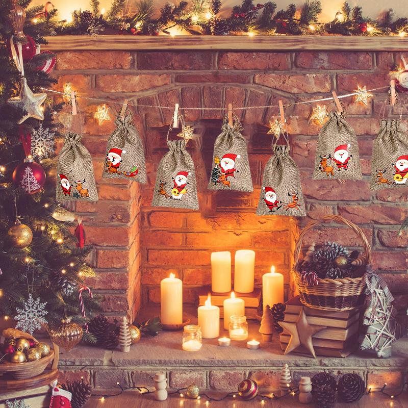 Adventskalender Geschenktüten 24 Tage Aufhängbare Weihnachts-Adventsbeutel Süßigkeiten Geschenk Kordelzugbeutel Countdown Dekoration