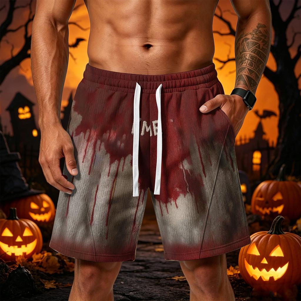 Men's Loose Fit Halloween Themed Shorts with Drawstring Waist and Multiple Pockets Casual Sport Shorts for Everyday Wear