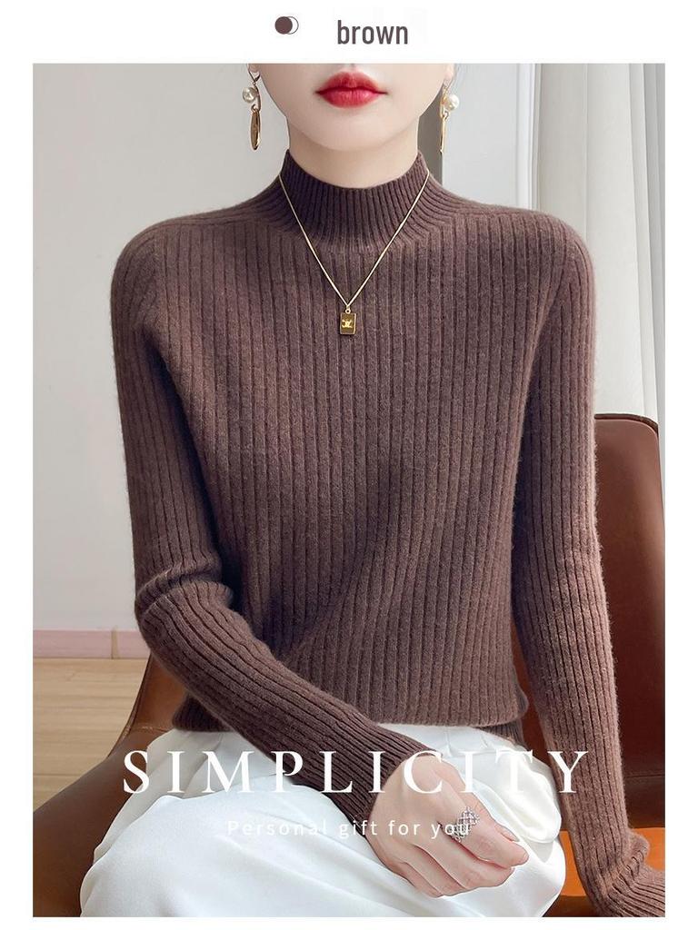 Damen Slim Fit Halbhoher Kragen Rippstrickpullover - Dick gestrickt Einfarbig für Herbst & Winter