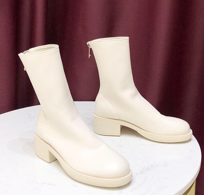 

Плиссированные кожаные мотоботы женские на молнии сзади, высокие, платформа-труба, ботильоны для узкой стопы, зимние, для снега 5 белый