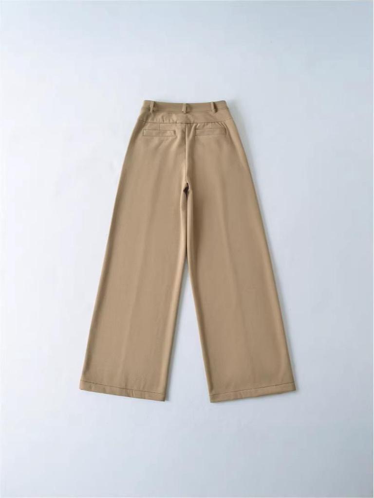 Retro Double-Breasted Wide-Leg Women's Faux Cashmere Pants - Autumn/Winter Loose Fit